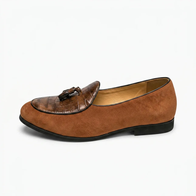 Mocassin à glands daim et cuir torsadé homme - Vue 1 - Mocassin