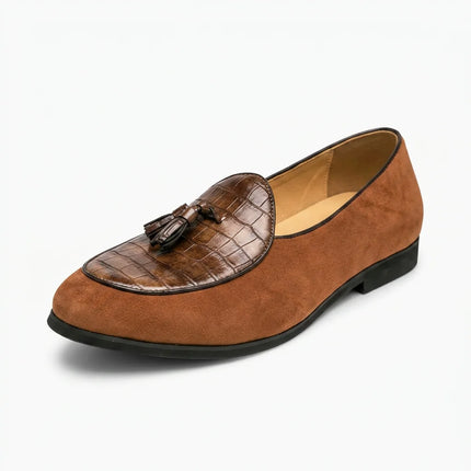 Mocassin à glands daim et cuir torsadé homme - Vue 1 - Mocassin