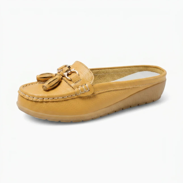 Mocassin à glands en cuir femme style mule - Vue 1 - Mocassin