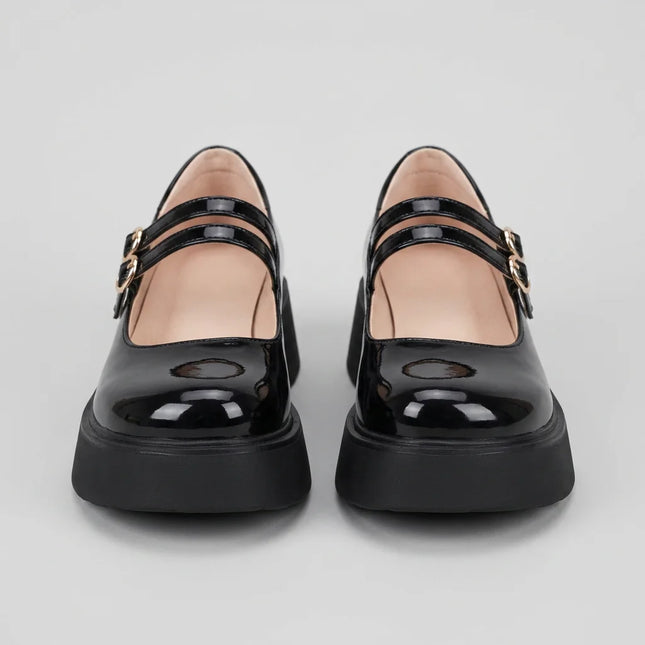 Mocassin ballerine cuir vernis femme à doubles boucles - Vue 3 - Mocassin