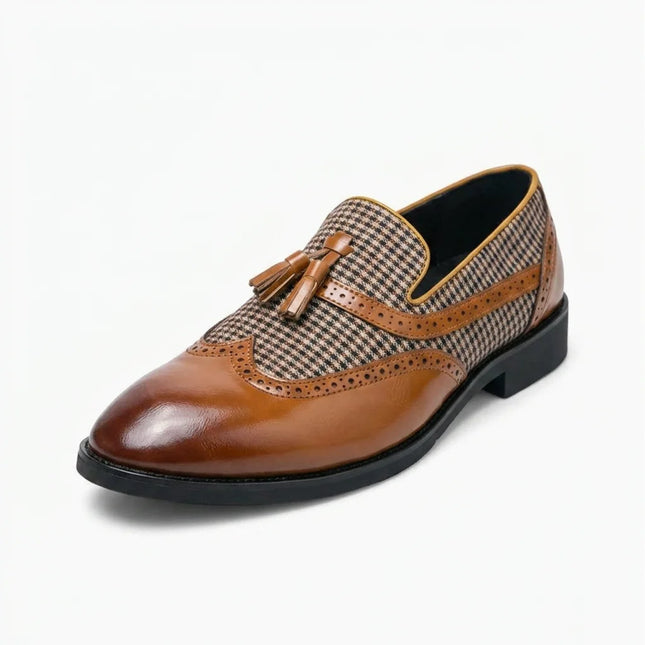 Mocassin cuir à gland homme style carreaux - Vue 1 - Mocassin