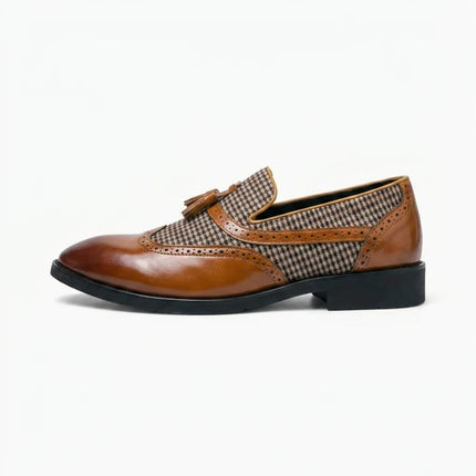 Mocassin cuir à gland homme style carreaux - Vue 1 - Mocassin