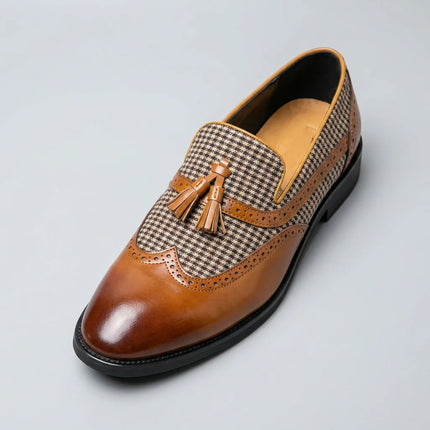 Mocassin cuir à gland homme style carreaux - Vue 3 - Mocassin