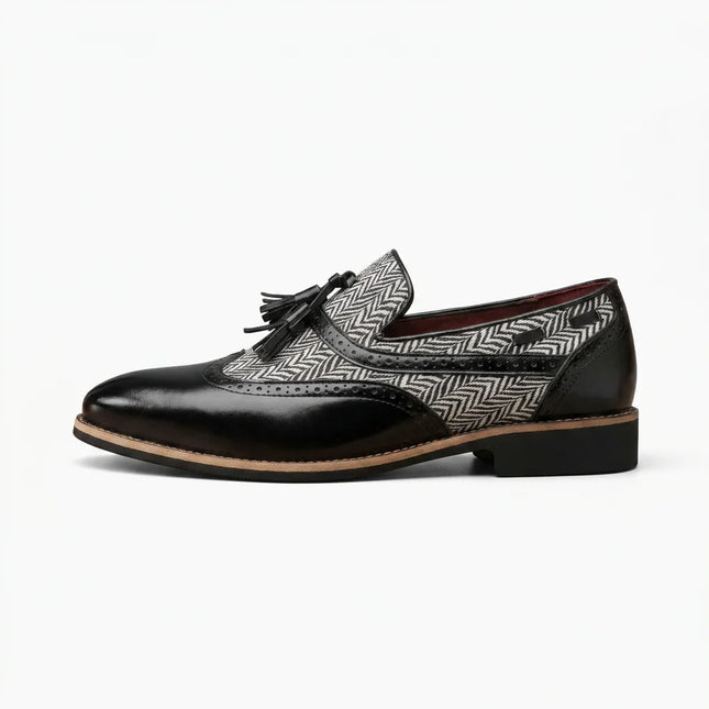 Mocassin cuir à glands motif chevrons homme élégant - Vue 1 - Mocassin