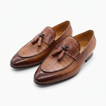 Mocassin cuir à glands motif zigzag tissé - Vue 1 - Mocassin