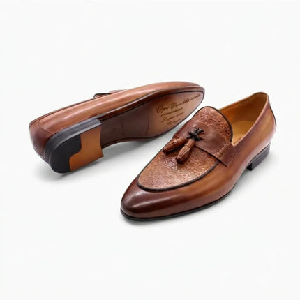 Mocassin cuir à glands motif zigzag tissé - Vue 3 - Mocassin