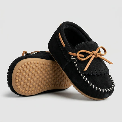 Mocassin cuir à lacets franges premier pas bébé - Vue 3 - Mocassin