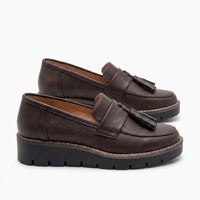 Mocassin cuir femme à glands élégant plateforme - Vue 1 - Mocassin