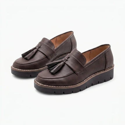 Mocassin cuir femme à glands élégant plateforme - Vue 1 - Mocassin