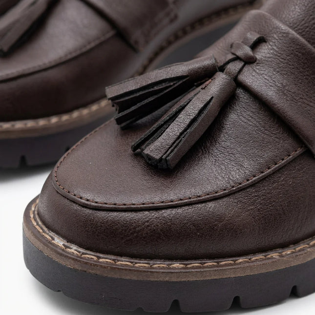 Mocassin cuir femme à glands élégant plateforme - Vue 3 - Mocassin