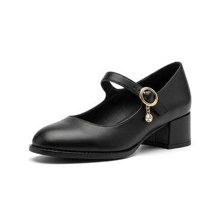 Mocassin cuir femme talon carré élégant - Vue 1 - Mocassin