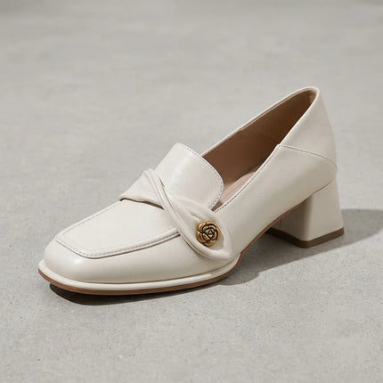 Mocassin cuir femme talon carré élégant - Vue 3 - Mocassin