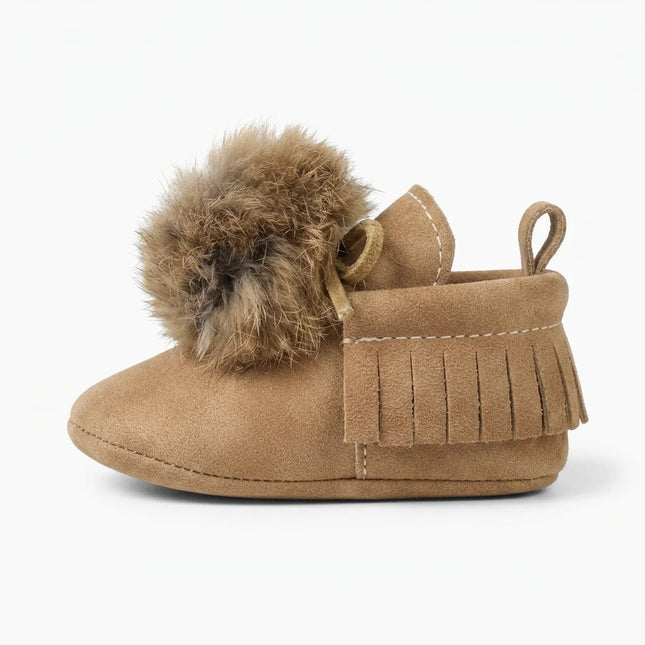 Mocassin cuir suédé fourrure bébé style indien - Vue 1 - Mocassin
