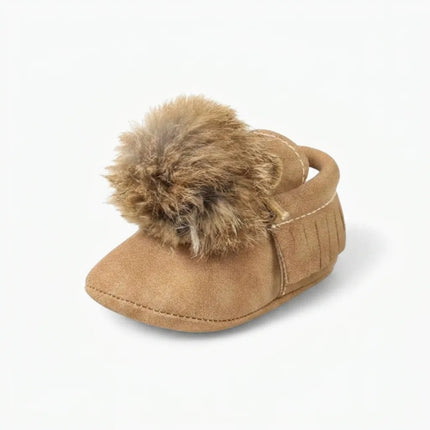 Mocassin cuir suédé fourrure bébé style indien - Vue 1 - Mocassin