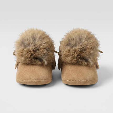 Mocassin cuir suédé fourrure bébé style indien - Vue 2 - Mocassin