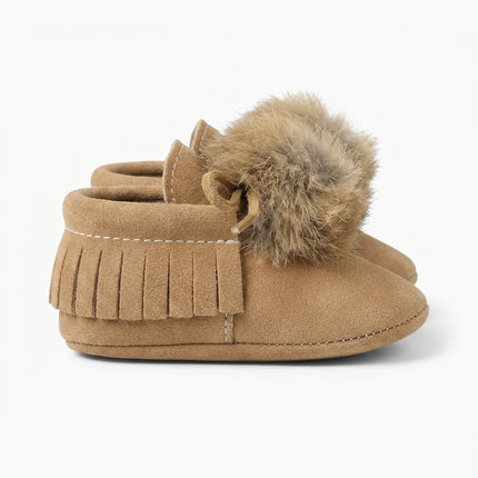 Mocassin cuir suédé fourrure bébé style indien - Vue 3 - Mocassin