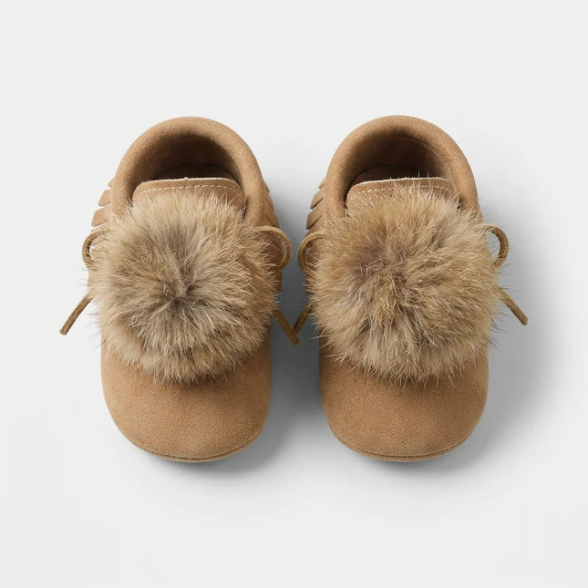 Mocassin cuir suédé fourrure bébé style indien - Vue 4 - Mocassin