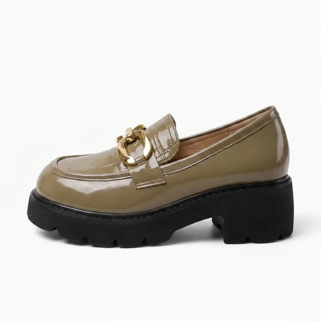 Mocassin cuir végan effet croco plateforme - Vue 1 - Mocassin