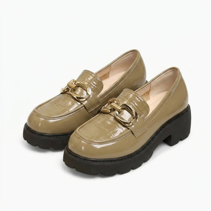 Mocassin cuir végan effet croco plateforme - Vue 1 - Mocassin