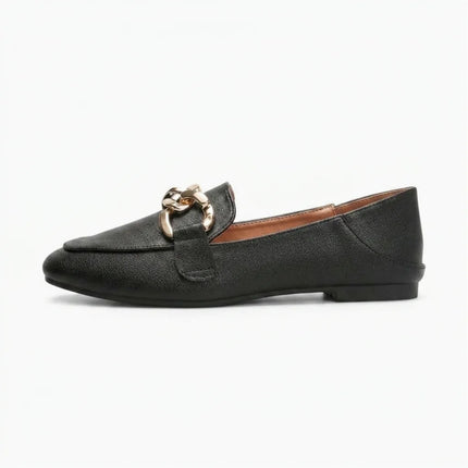 Mocassin cuir végan femme à enfiler boucle dorée - Vue 1 - Mocassin