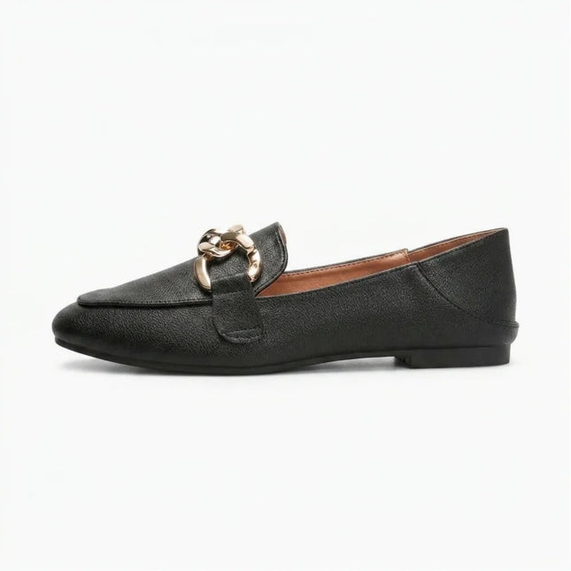 Mocassin cuir végan femme à enfiler boucle dorée - Vue 1 - Mocassin