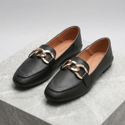 Mocassin cuir végan femme à enfiler boucle dorée - Vue 2 - Mocassin