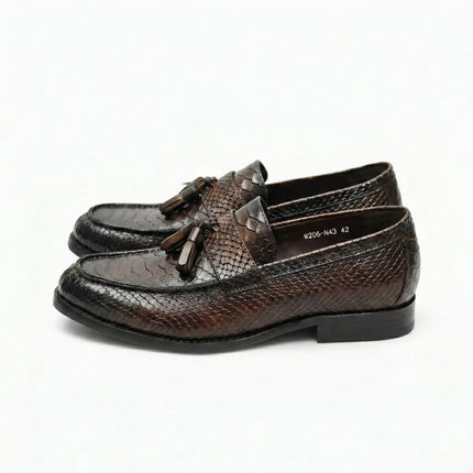 Mocassin cuir véritable effet serpent à glands - Vue 1 - Mocassin