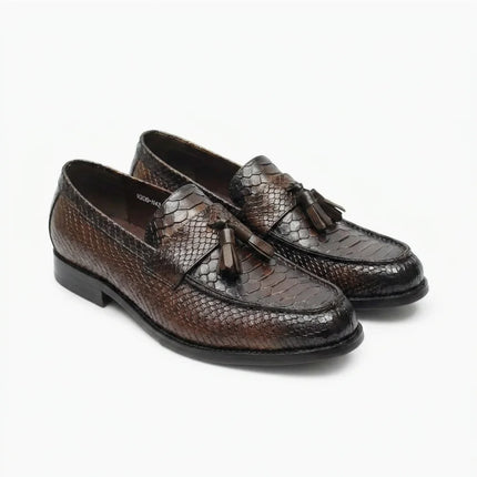 Mocassin cuir véritable effet serpent à glands - Vue 1 - Mocassin