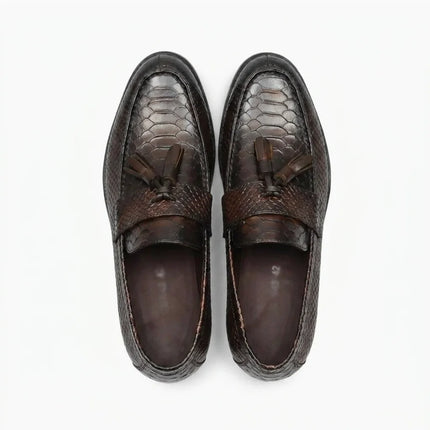 Mocassin cuir véritable effet serpent à glands - Vue 3 - Mocassin