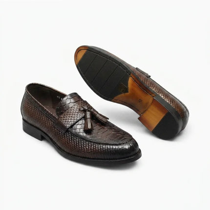Mocassin cuir véritable effet serpent à glands - Vue 4 - Mocassin