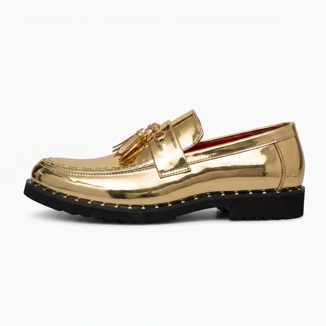 Mocassin cuir vernis à glands et boucle dorée homme - Vue 1 - Mocassin