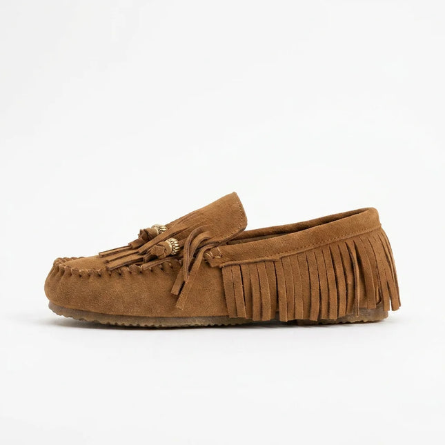 Mocassin daim femme à franges style bohème décontracté - Vue 1 - Mocassin