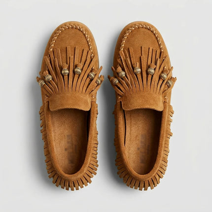Mocassin daim femme à franges style bohème décontracté - Vue 2 - Mocassin