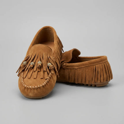 Mocassin daim femme à franges style bohème décontracté - Vue 3 - Mocassin