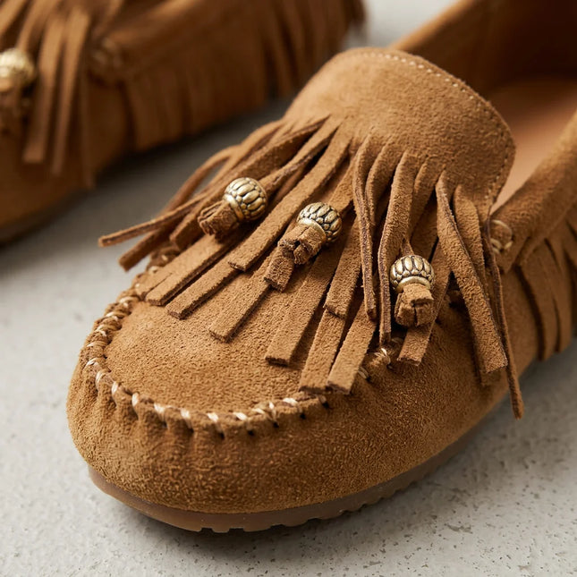 Mocassin daim femme à franges style bohème décontracté - Vue 4 - Mocassin