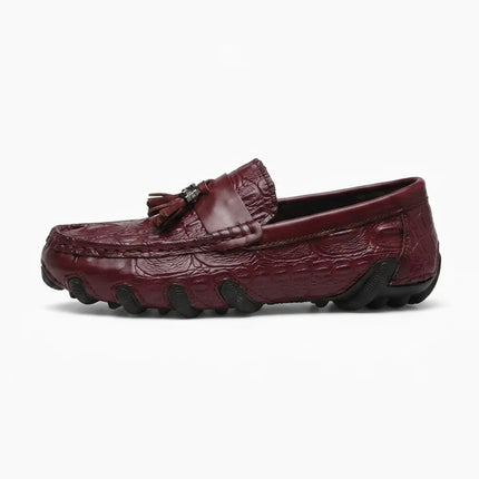 Mocassin homme cuir véritable effet croco à glands - Vue 1 - Mocassin