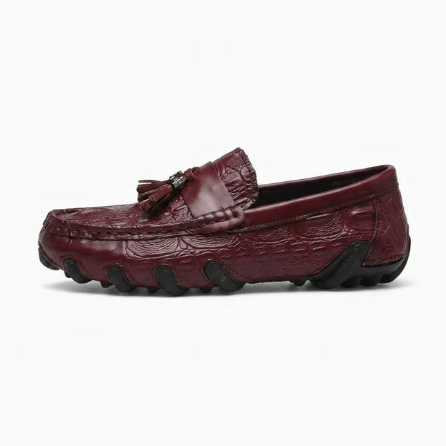 Mocassin homme cuir véritable effet croco à glands - Vue 1 - Mocassin