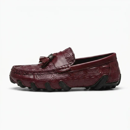 Mocassin homme cuir véritable effet croco à glands - Vue 1 - Mocassin