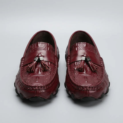 Mocassin homme cuir véritable effet croco à glands - Vue 2 - Mocassin