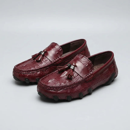 Mocassin homme cuir véritable effet croco à glands - Vue 3 - Mocassin