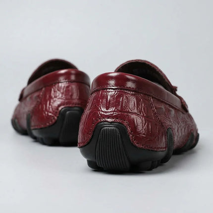 Mocassin homme cuir véritable effet croco à glands - Vue 4 - Mocassin