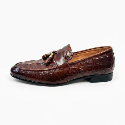 Mocassin homme élégant à glands effet croco - Vue 1 - Mocassin