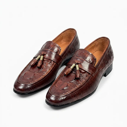 Mocassin homme élégant à glands effet croco - Vue 1 - Mocassin
