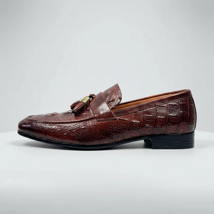 Mocassin homme élégant à glands effet croco - Vue 2 - Mocassin