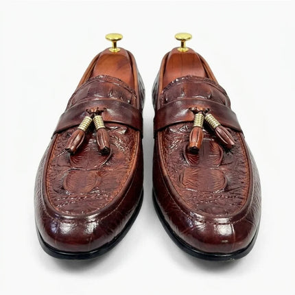 Mocassin homme élégant à glands effet croco - Vue 3 - Mocassin