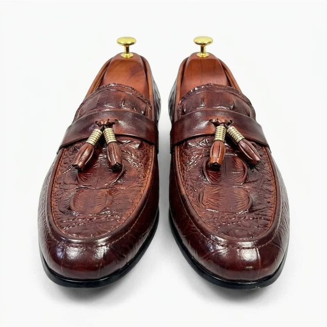 Mocassin homme élégant à glands effet croco - Vue 3 - Mocassin