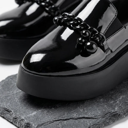 Mocassin plateforme cuir femme chaîne métallique - Vue 5 - Mocassin