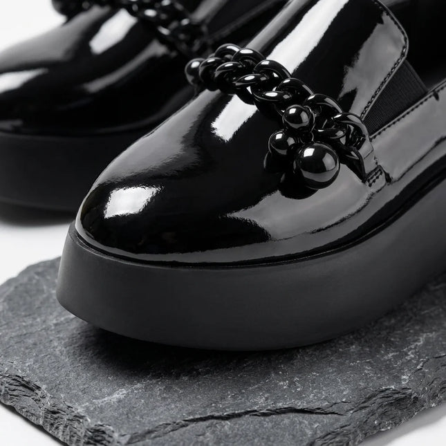 Mocassin plateforme cuir femme chaîne métallique - Vue 5 - Mocassin